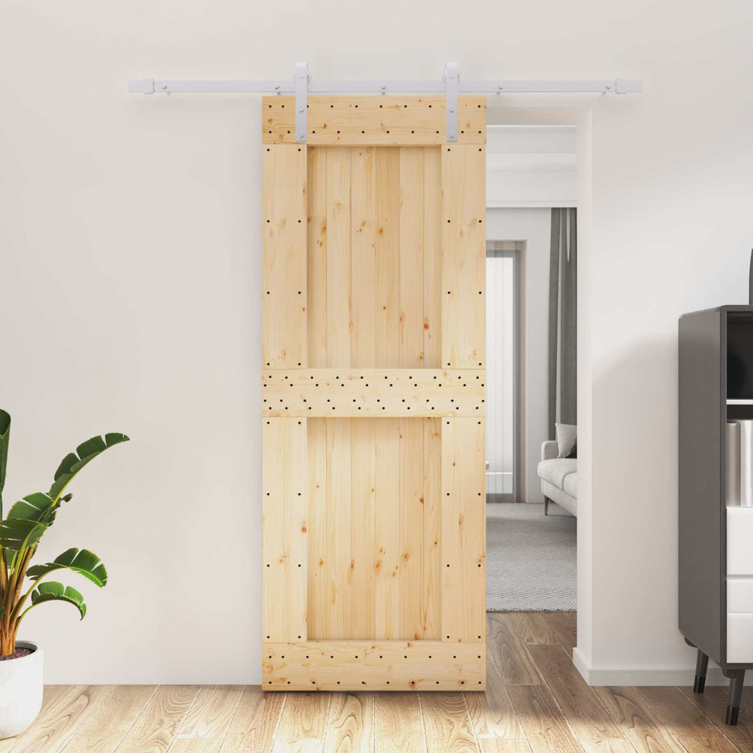 Skjutdörr Naturlig Och Vit 80 X 210 Cm Massiv Furuträdörr