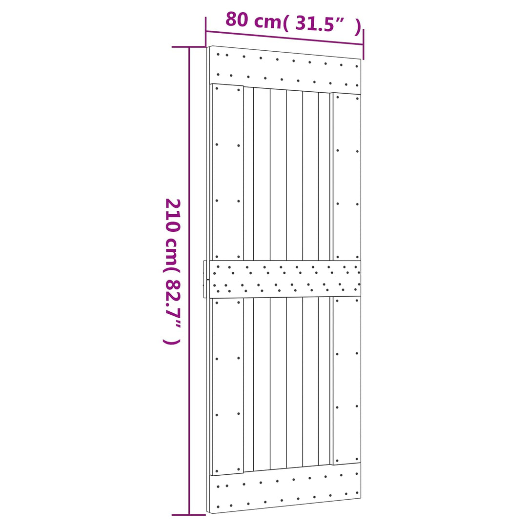 Skjutdörr Naturlig Och Vit 80 X 210 Cm Massiv Furuträdörr