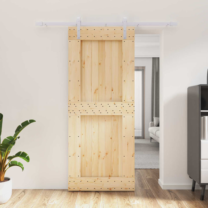 Skjutdörr Naturlig Och Vit 85 X 210 Cm Massiv Furuträdörr