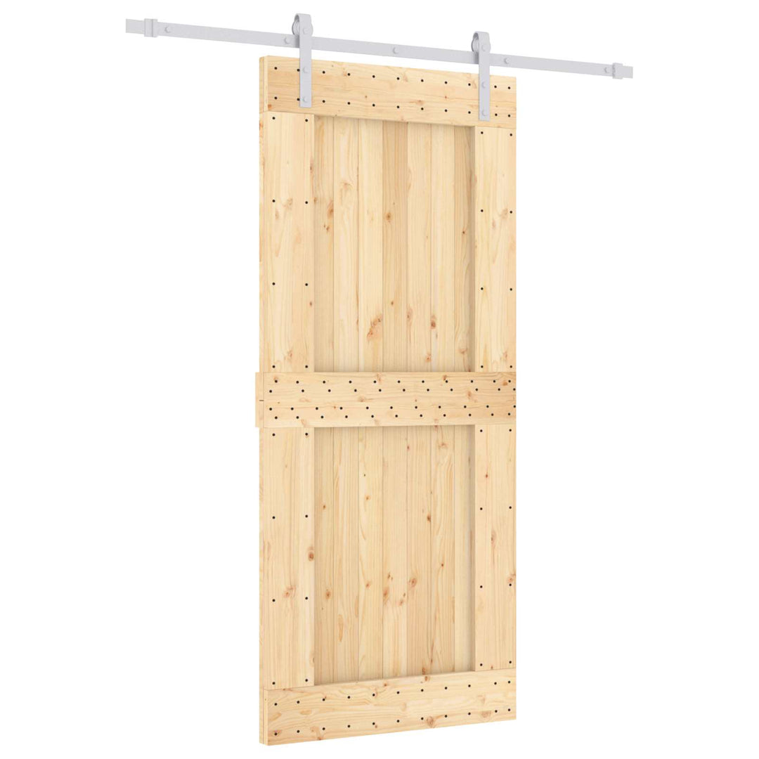 Skjutdörr Naturlig Och Vit 90 X 210 Cm Massiv Furuträdörr