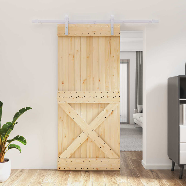 Skjutdörr Naturlig Och Vit 90 X 210 Cm Massiv Furuträdörr