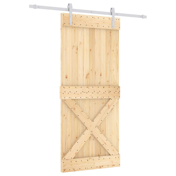 Skjutdörr Naturlig Och Vit 90 X 210 Cm Massiv Furuträdörr