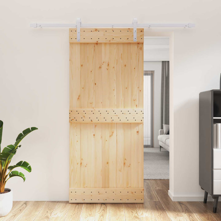Skjutdörr Naturlig Och Vit 90 X 210 Cm Massiv Furuträdörr