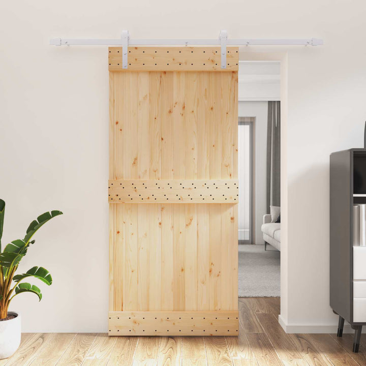 Skjutdörr Naturlig Och Vit 95 X 210 Cm Massiv Furuträdörr