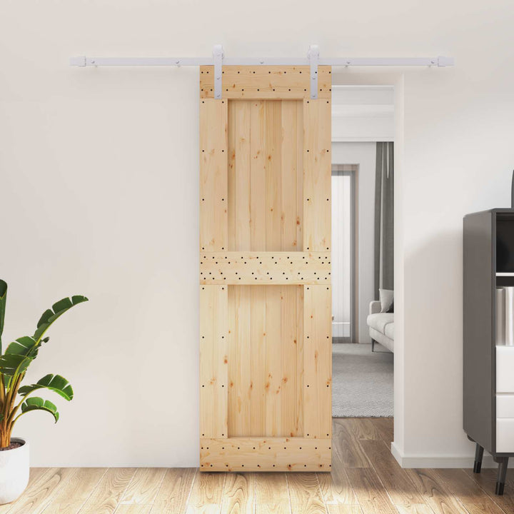 Skjutdörr Naturlig Och Vit 70 X 210 Cm Massiv Furuträdörr