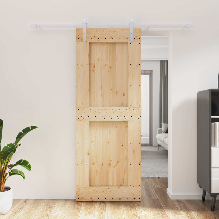 Skjutdörr Naturlig Och Vit 80 X 210 Cm Massiv Furuträdörr