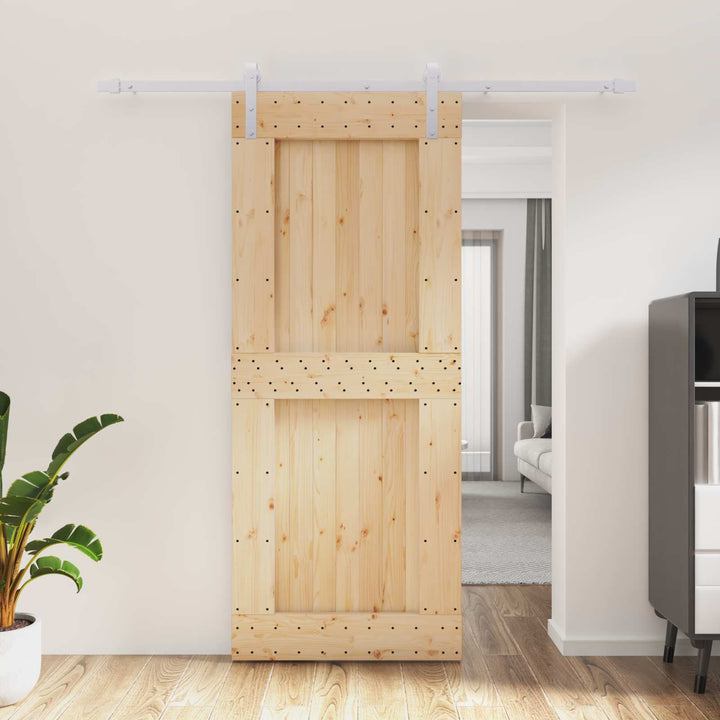 Skjutdörr Naturlig Och Vit 85 X 210 Cm Massiv Furuträdörr