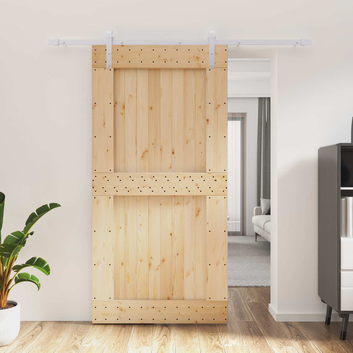 Skjutdörr Naturlig Och Vit 100 X 210 Cm Massiv Furuträdörr