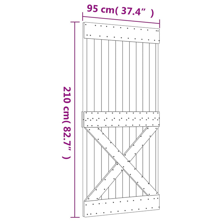 Skjutdörr Naturlig Och Vit 95 X 210 Cm Massiv Furuträdörr