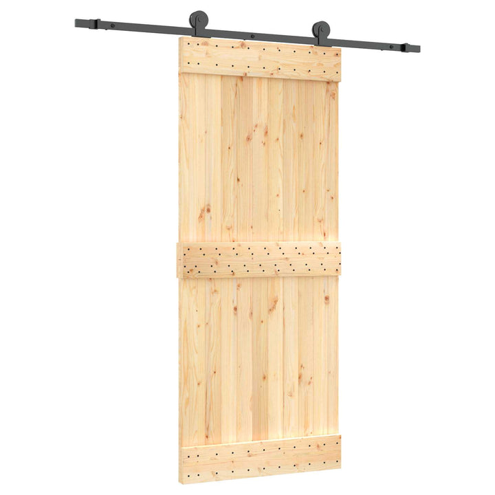 Skjutdörr Naturlig Och Svart 85 X 210 Cm Massiv Furuträdörr