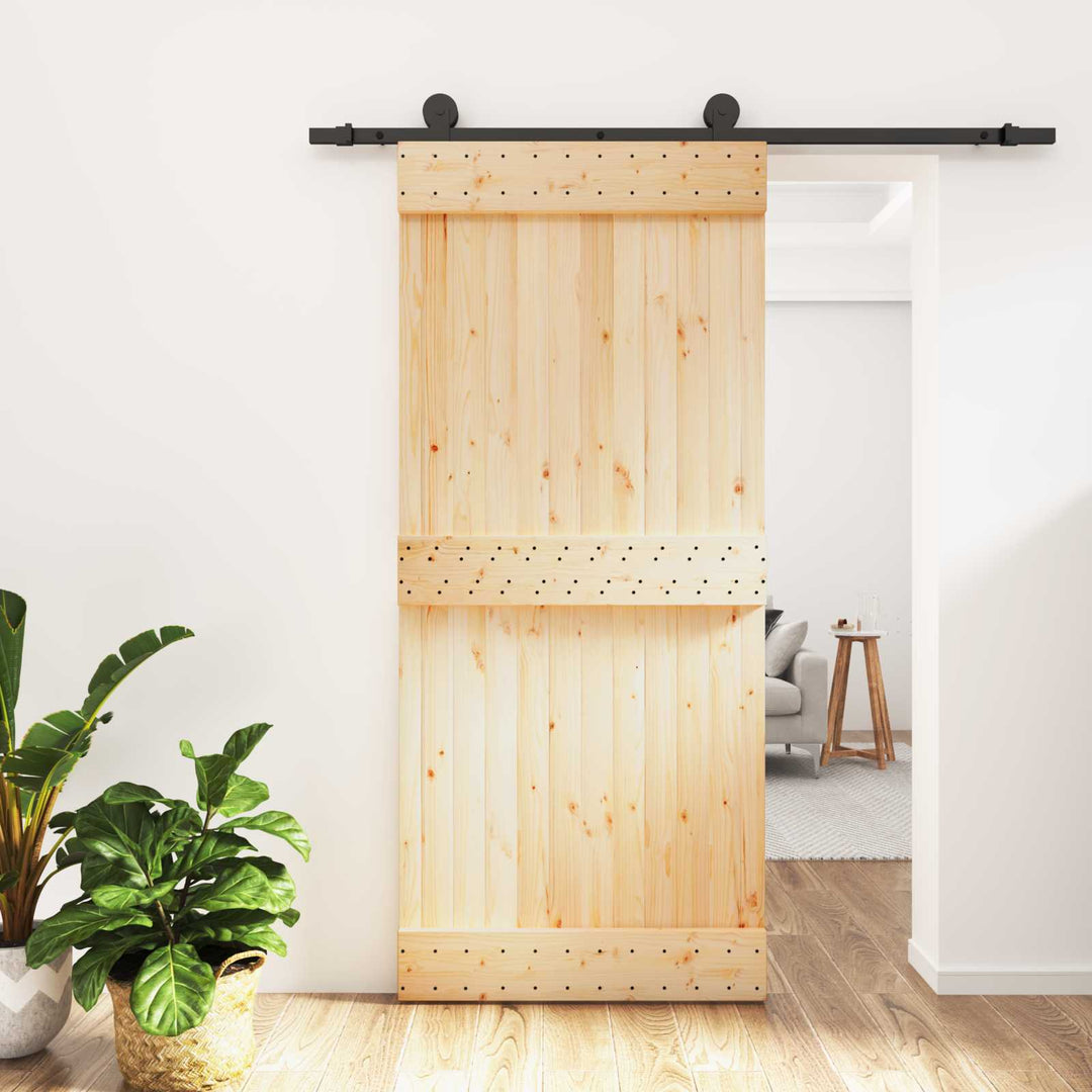 Skjutdörr Naturlig Och Svart 90 X 210 Cm Massiv Furuträdörr
