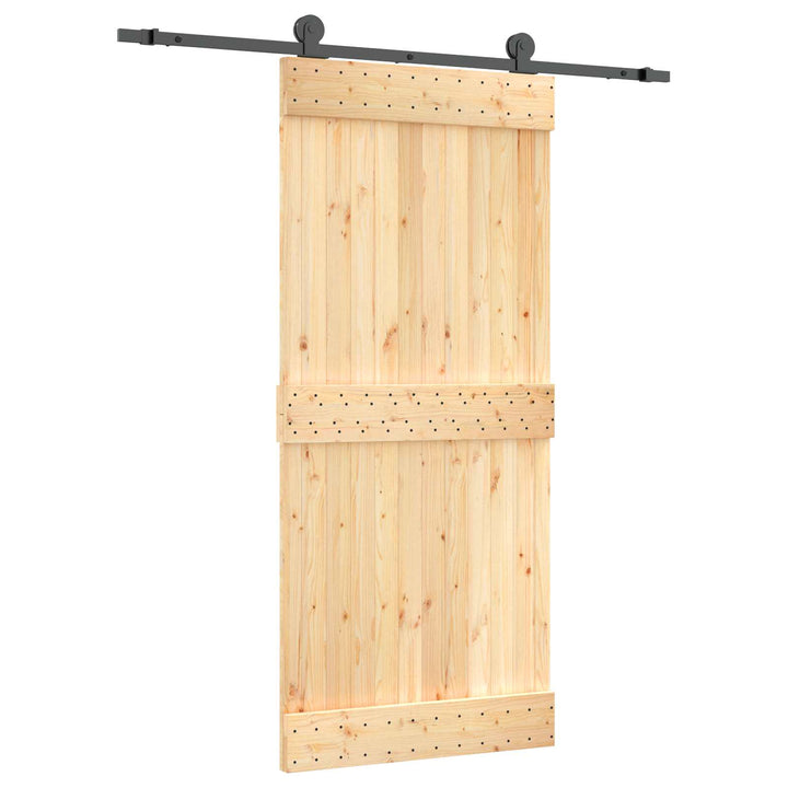 Skjutdörr Naturlig Och Svart 90 X 210 Cm Massiv Furuträdörr