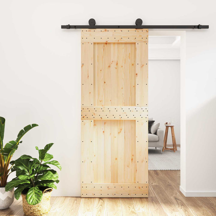 Skjutdörr Naturlig Och Svart 85 X 210 Cm Massiv Furuträdörr