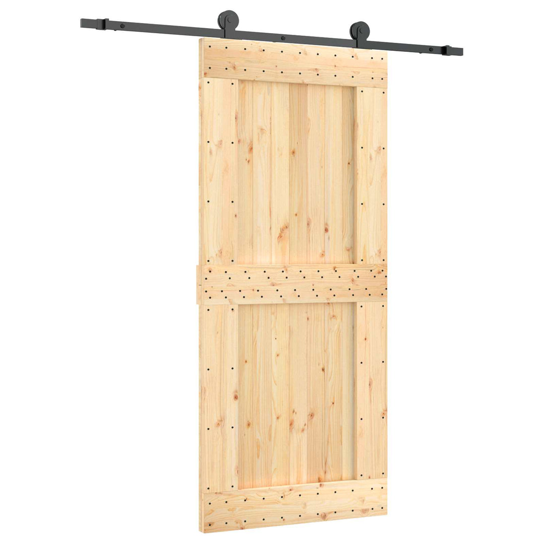 Skjutdörr Naturlig Och Svart 90 X 210 Cm Massiv Furuträdörr