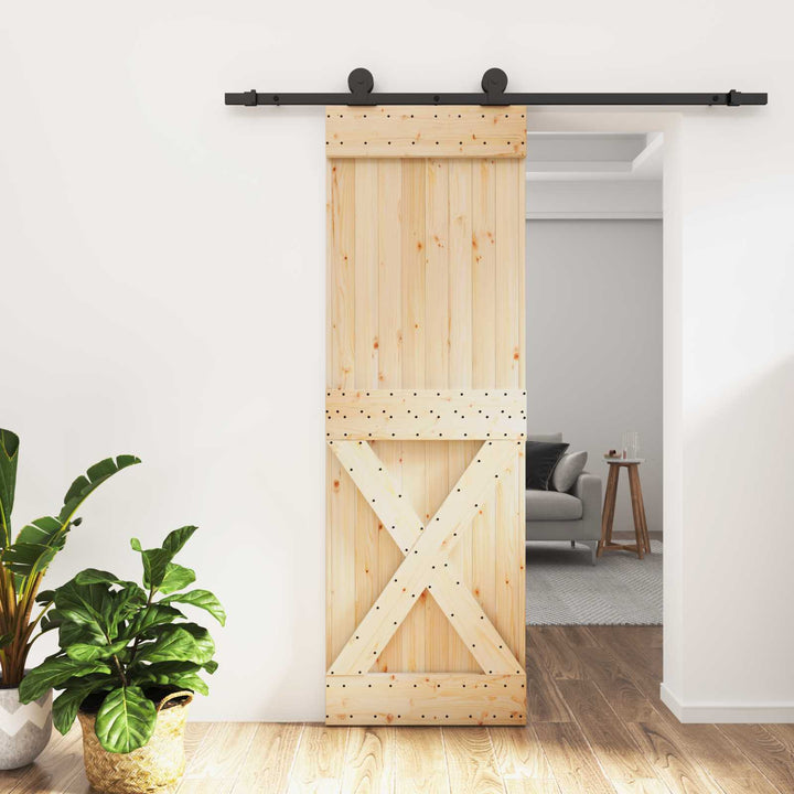 Skjutdörr Naturlig Och Svart 70 X 210 Cm Massiv Furuträdörr