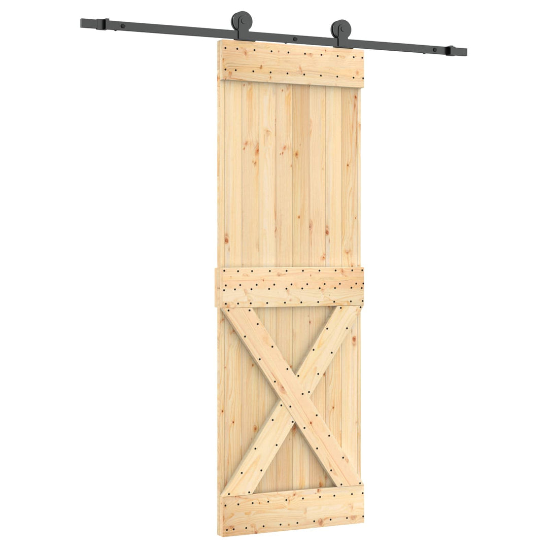 Skjutdörr Naturlig Och Svart 70 X 210 Cm Massiv Furuträdörr