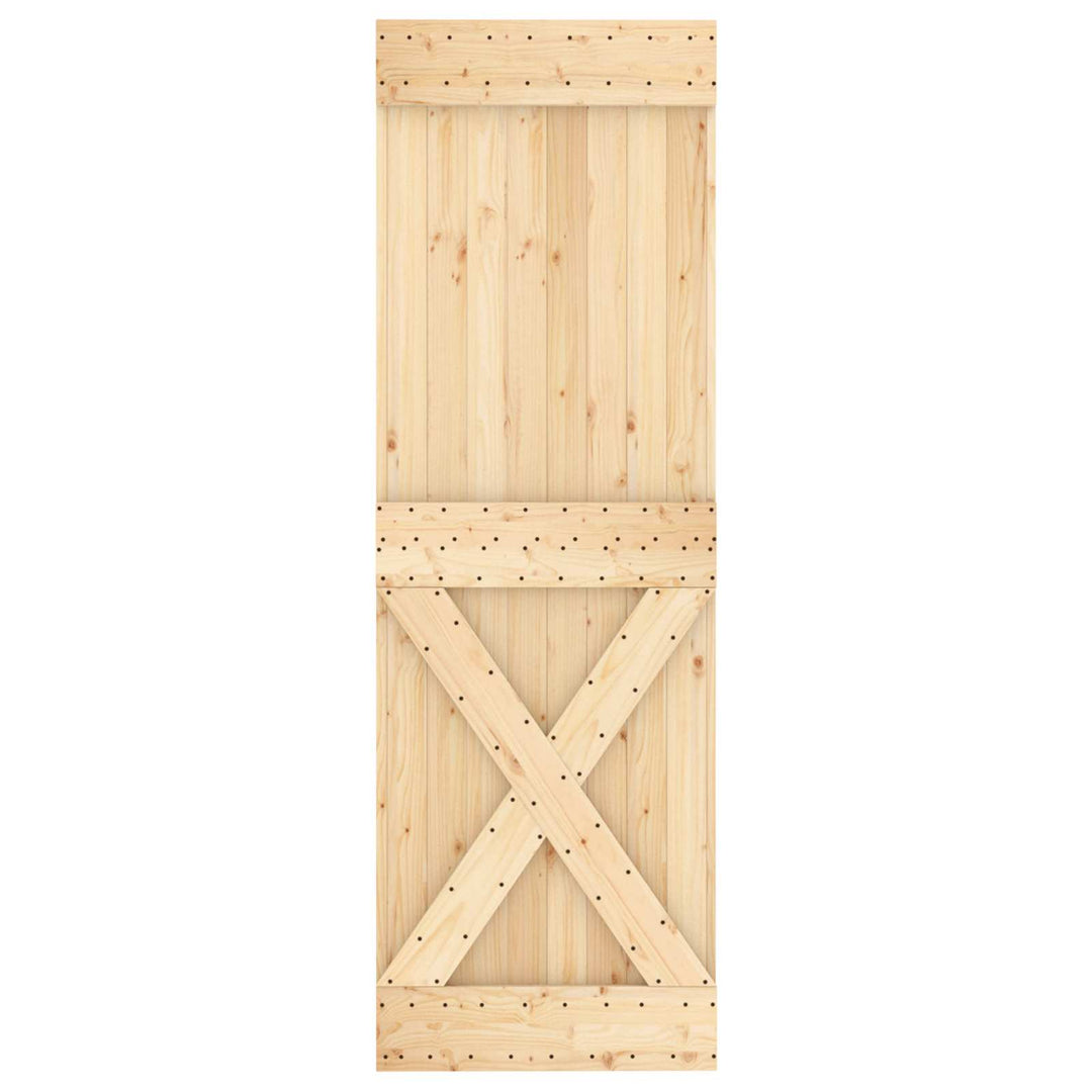 Skjutdörr Naturlig Och Svart 70 X 210 Cm Massiv Furuträdörr