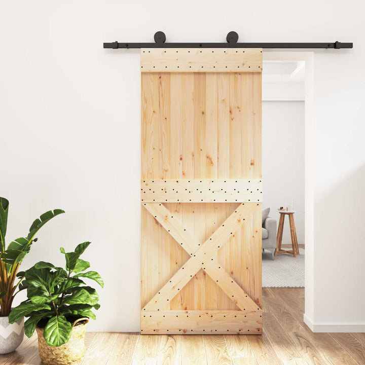 Skjutdörr Naturlig Och Svart 90 X 210 Cm Massiv Furuträdörr