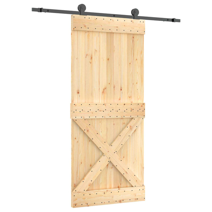 Skjutdörr Naturlig Och Svart 90 X 210 Cm Massiv Furuträdörr