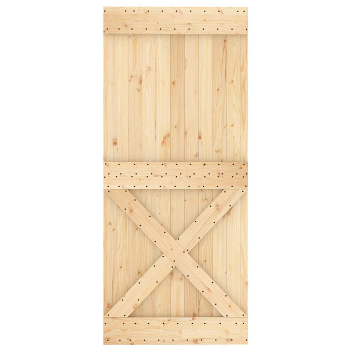 Skjutdörr Naturlig Och Svart 90 X 210 Cm Massiv Furuträdörr