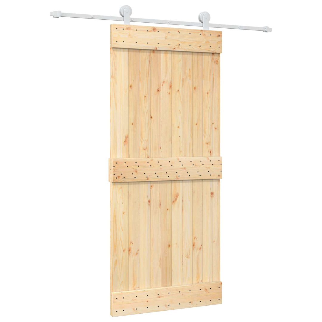 Skjutdörr Naturlig Och Vit 90 X 210 Cm Massiv Furuträdörr