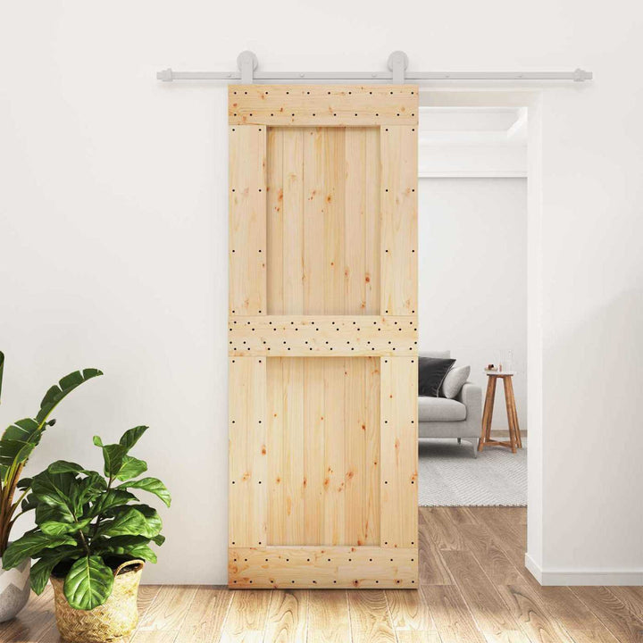 Skjutdörr Naturlig Och Vit 80 X 210 Cm Massiv Furuträdörr