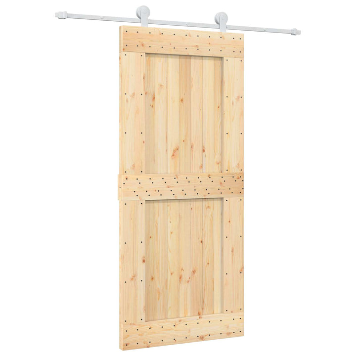 Skjutdörr Naturlig Och Vit 90 X 210 Cm Massiv Furuträdörr