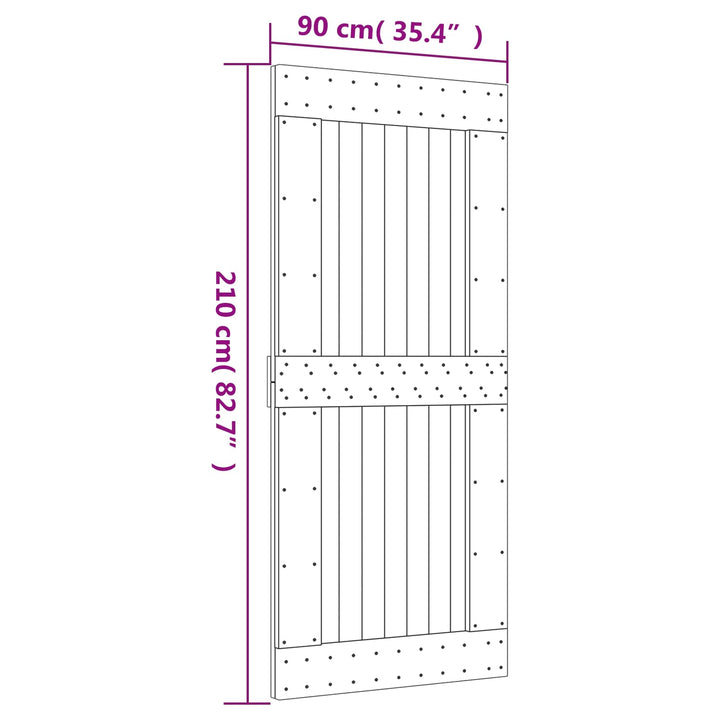 Skjutdörr Naturlig Och Vit 90 X 210 Cm Massiv Furuträdörr