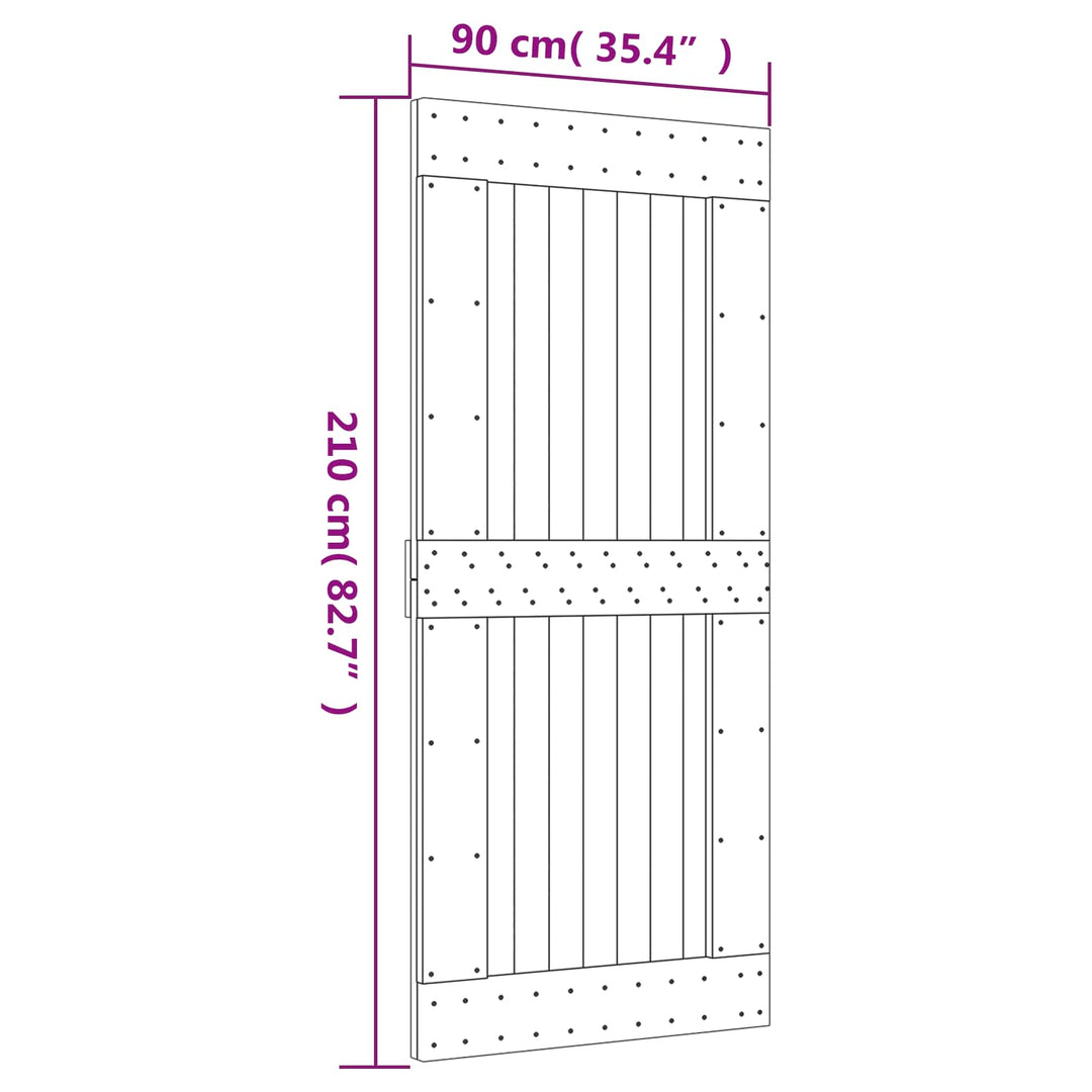 Skjutdörr Naturlig Och Vit 90 X 210 Cm Massiv Furuträdörr