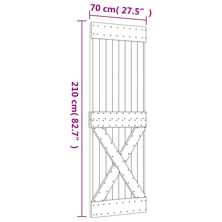 Skjutdörr Naturlig Och Vit 70 X 210 Cm Massiv Furuträdörr