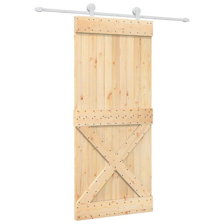 Skjutdörr Naturlig Och Vit 90 X 210 Cm Massiv Furuträdörr