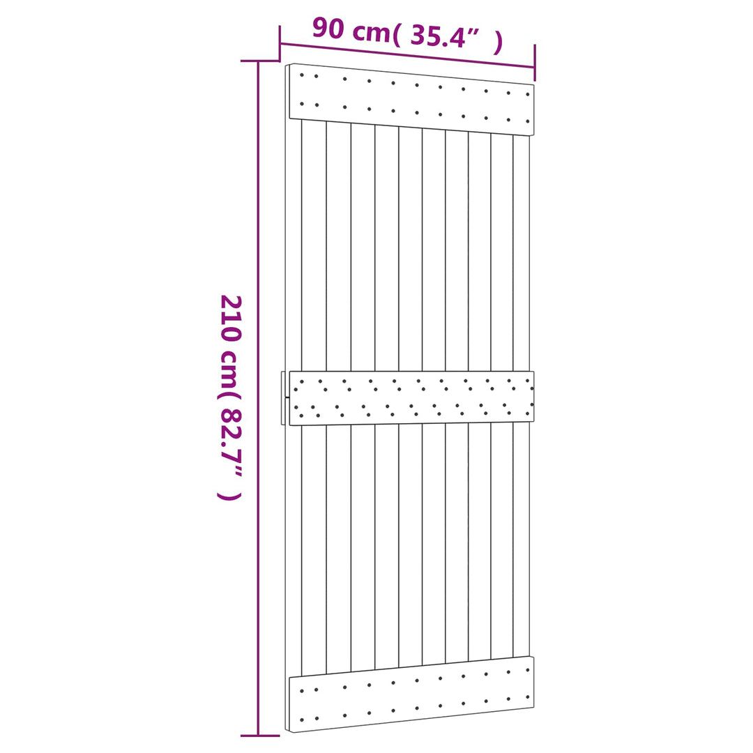 Skjutdörr Naturlig Och Vit 90 X 210 Cm Massiv Furuträdörr