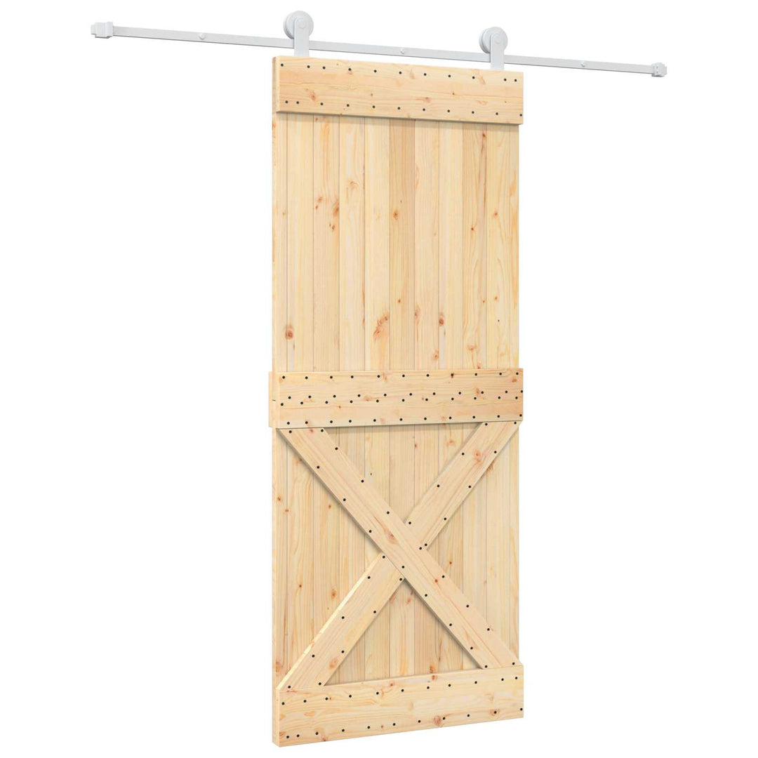 Skjutdörr Naturlig Och Vit 85 X 210 Cm Massiv Furuträdörr