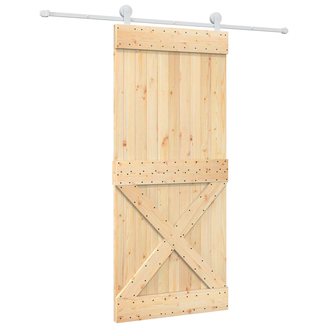 Skjutdörr Naturlig Och Vit 90 X 210 Cm Massiv Furuträdörr