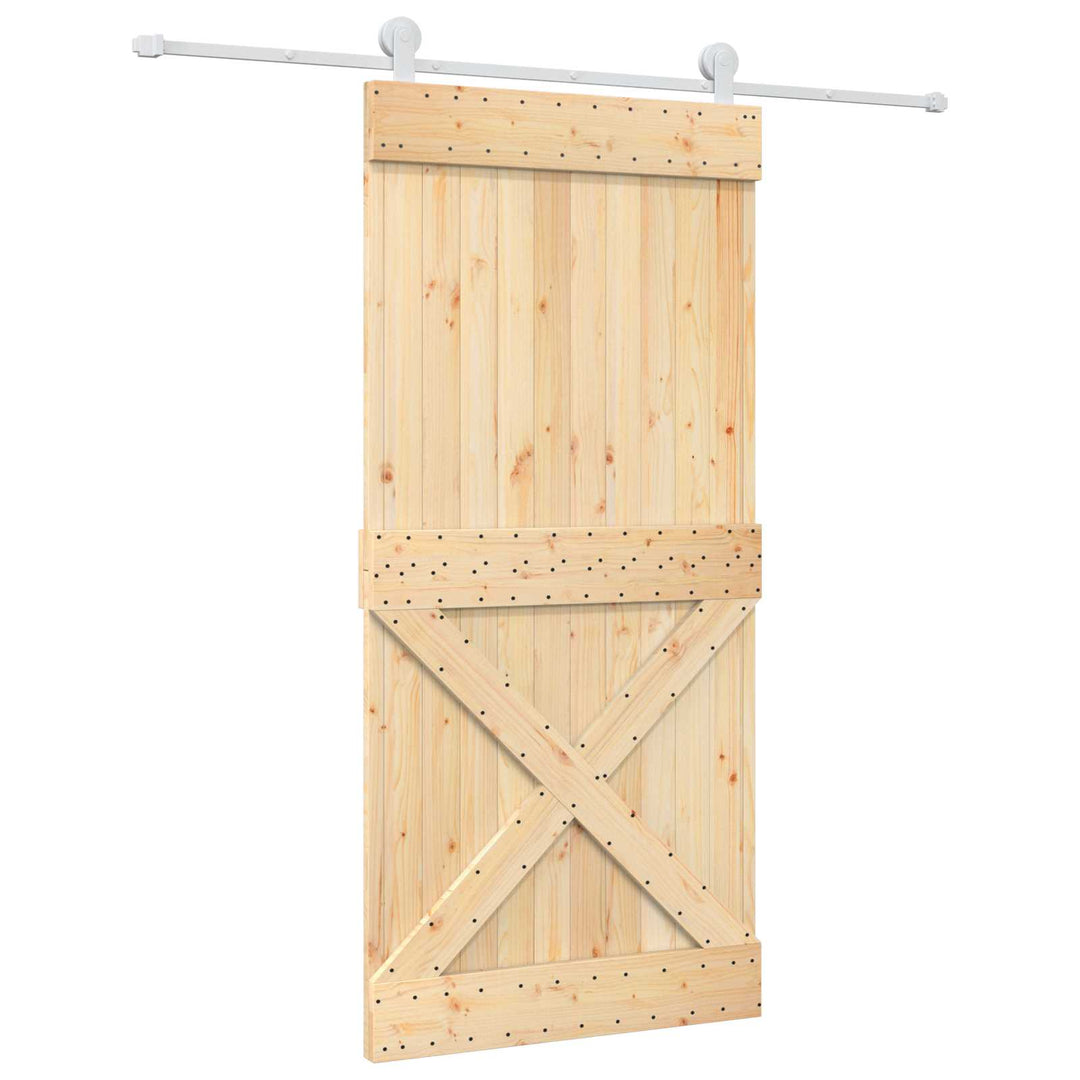 Skjutdörr Naturlig Och Vit 95 X 210 Cm Massiv Furuträdörr