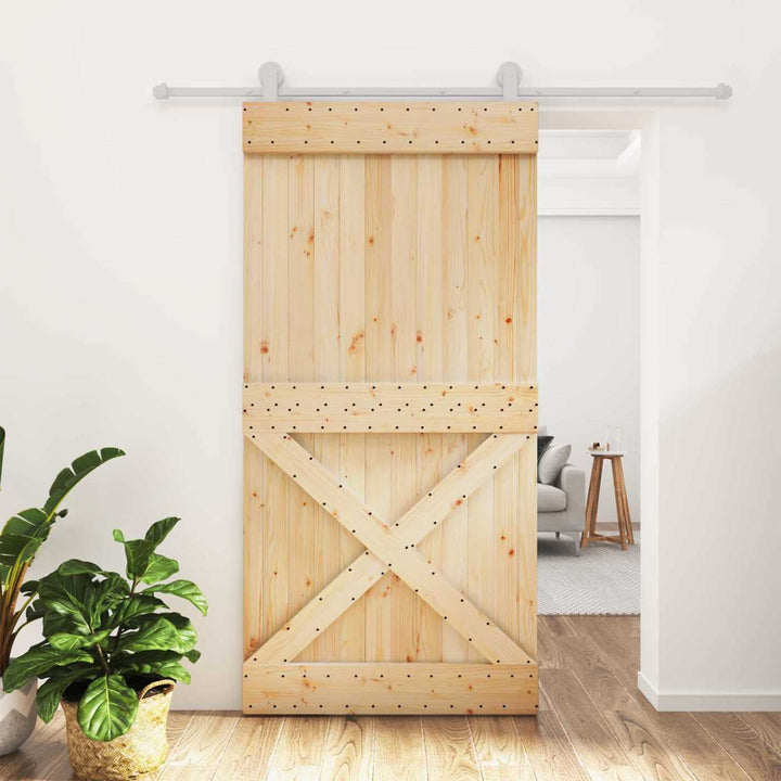 Skjutdörr Naturlig Och Vit 100 X 210 Cm Massiv Furuträdörr