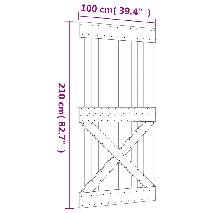 Skjutdörr Naturlig Och Vit 100 X 210 Cm Massiv Furuträdörr