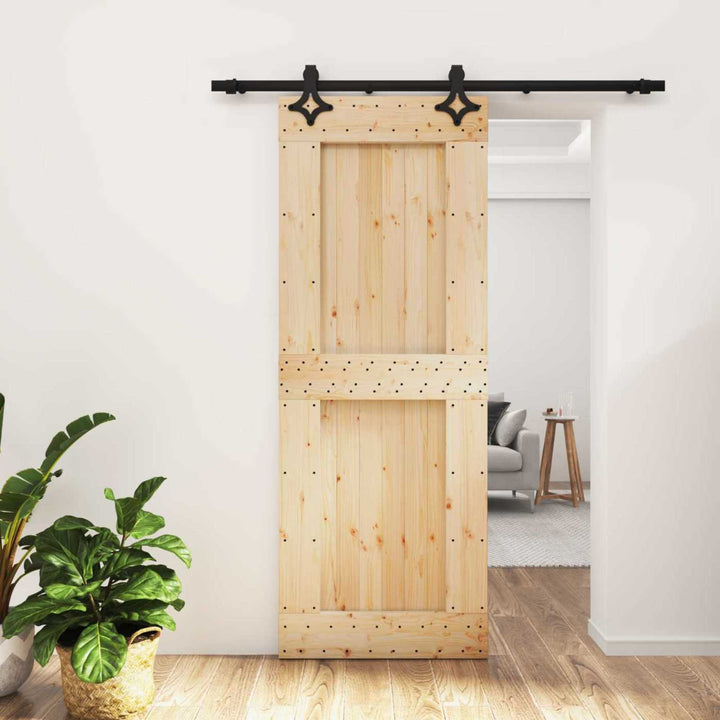 Skjutdörr Naturlig Och Svart 80 X 210 Cm Massiv Furuträdörr
