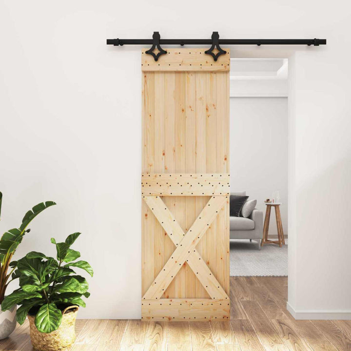 Skjutdörr Naturlig Och Svart 70 X 210 Cm Massiv Furuträdörr
