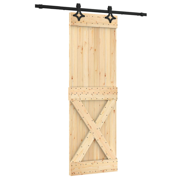 Skjutdörr Naturlig Och Svart 70 X 210 Cm Massiv Furuträdörr
