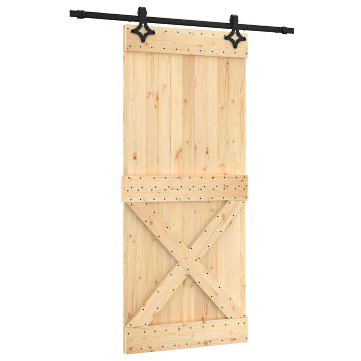 Skjutdörr Naturlig Och Svart 90 X 210 Cm Massiv Furuträdörr