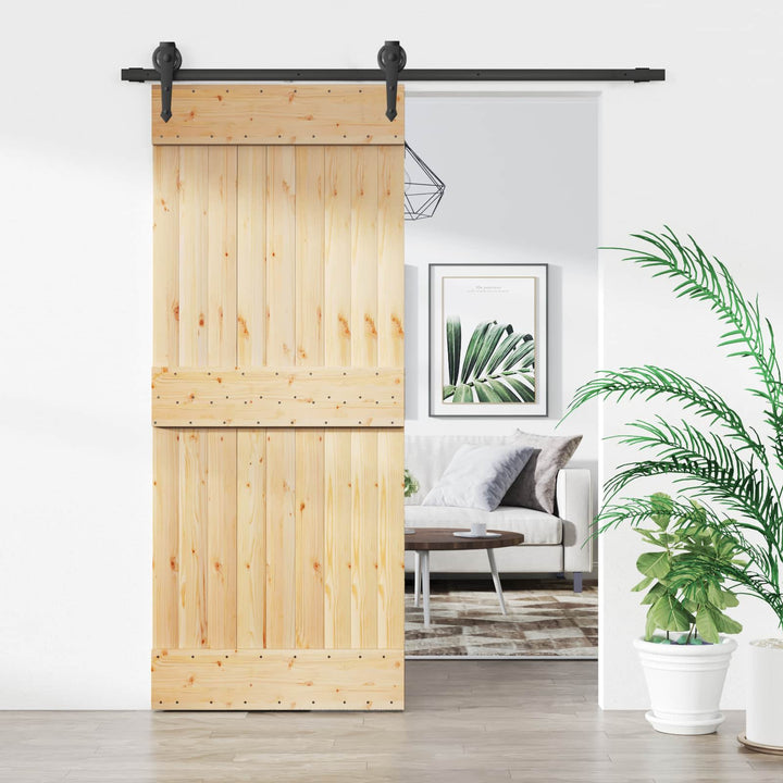 Skjutdörr Naturlig Och Svart 85 X 210 Cm Massiv Furuträdörr