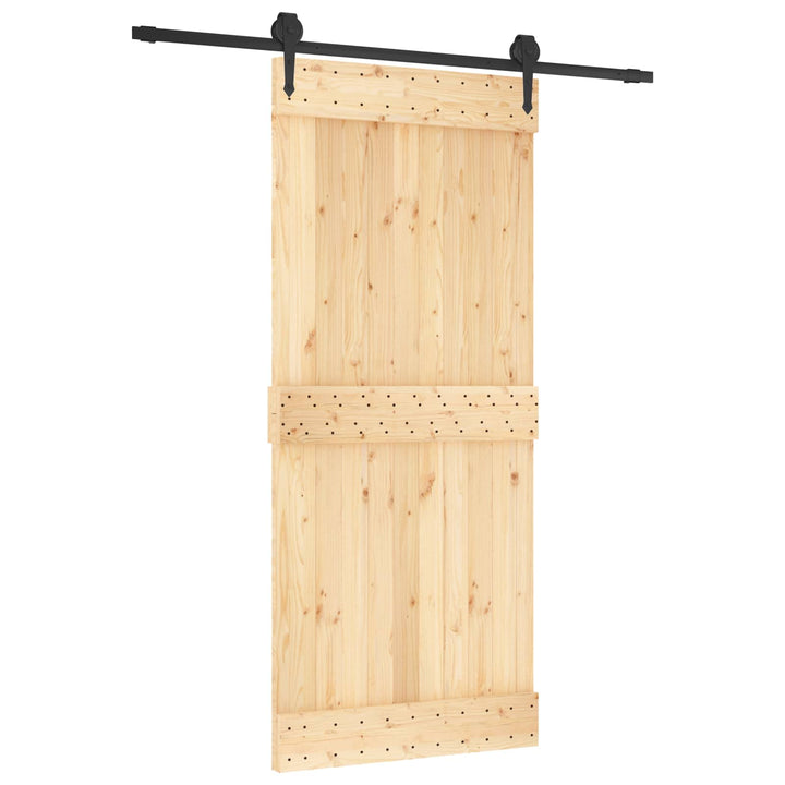 Skjutdörr Naturlig Och Svart 90 X 210 Cm Massiv Furuträdörr
