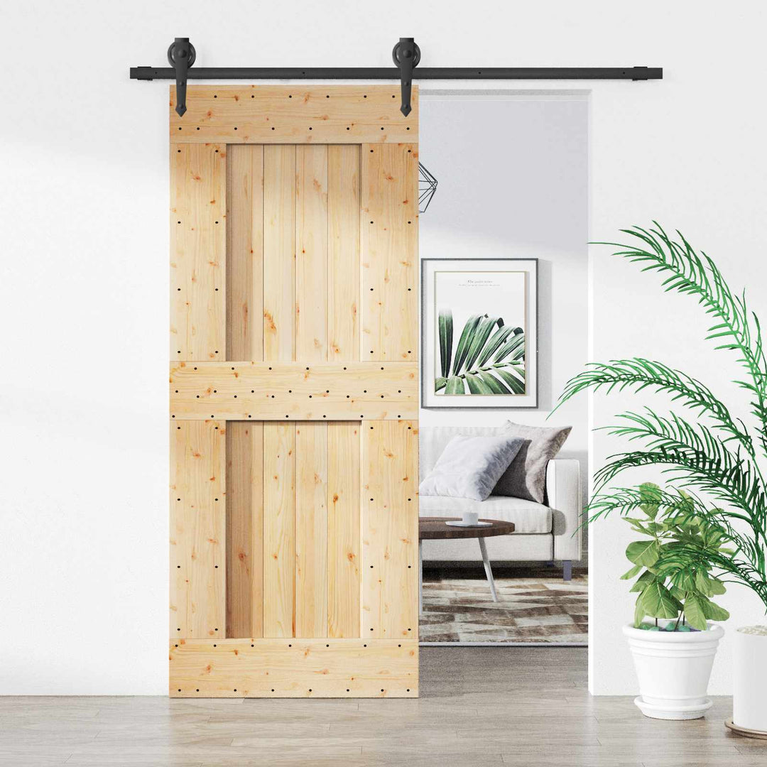 Skjutdörr Naturlig Och Svart 85 X 210 Cm Massiv Furuträdörr
