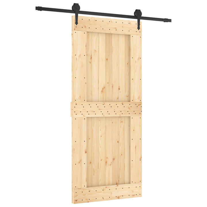 Skjutdörr Naturlig Och Svart 90 X 210 Cm Massiv Furuträdörr