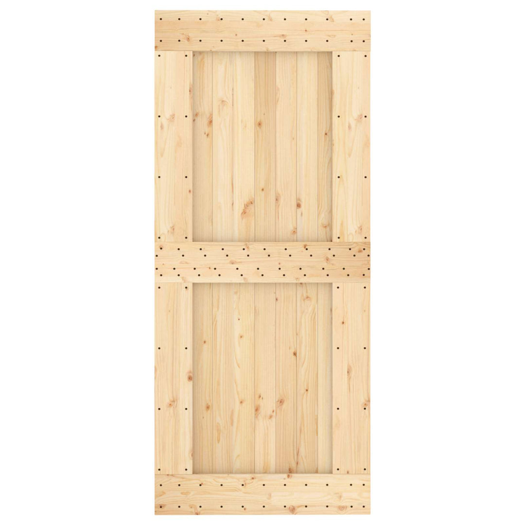 Skjutdörr Naturlig Och Svart 90 X 210 Cm Massiv Furuträdörr