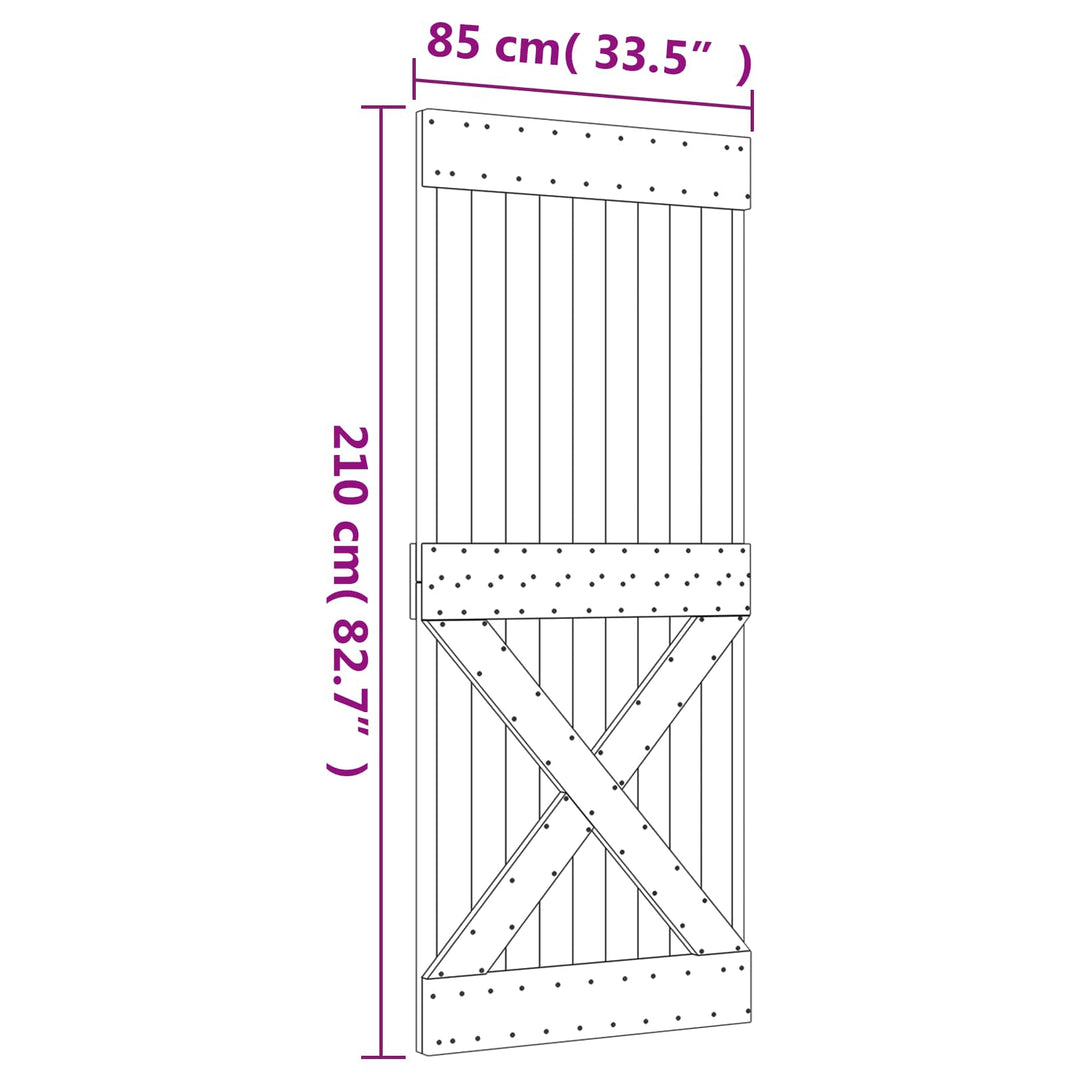 Skjutdörr Naturlig Och Svart 85 X 210 Cm Massiv Furuträdörr