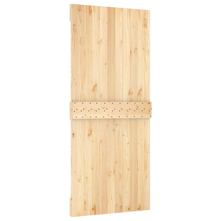 Skjutdörr Naturlig Och Svart 90 X 210 Cm Massiv Furuträdörr