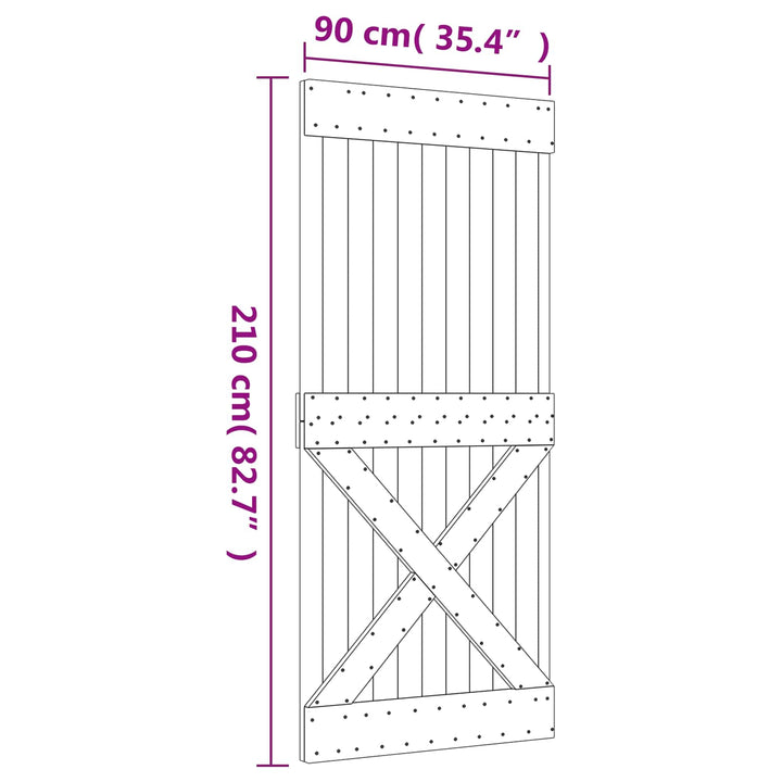 Skjutdörr Naturlig Och Svart 90 X 210 Cm Massiv Furuträdörr