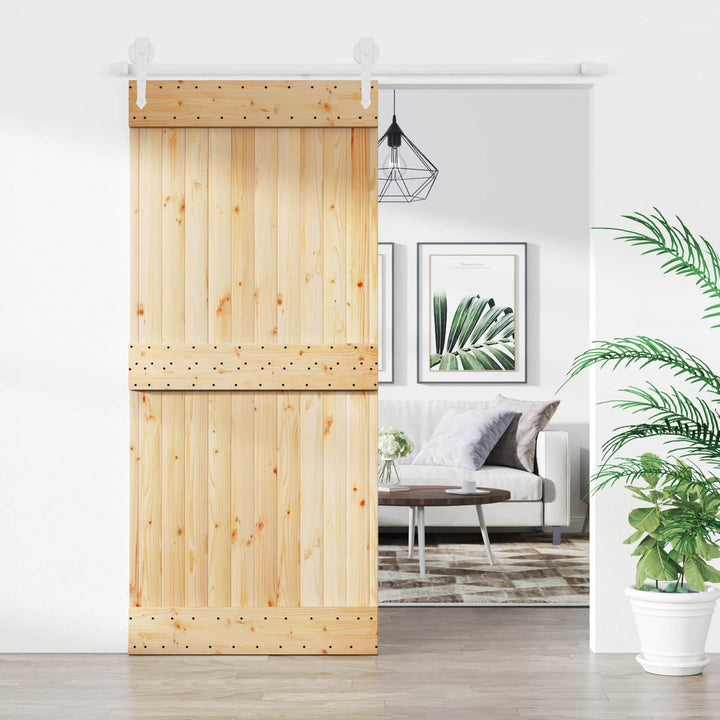Skjutdörr Naturlig Och Vit 90 X 210 Cm Massiv Furuträdörr
